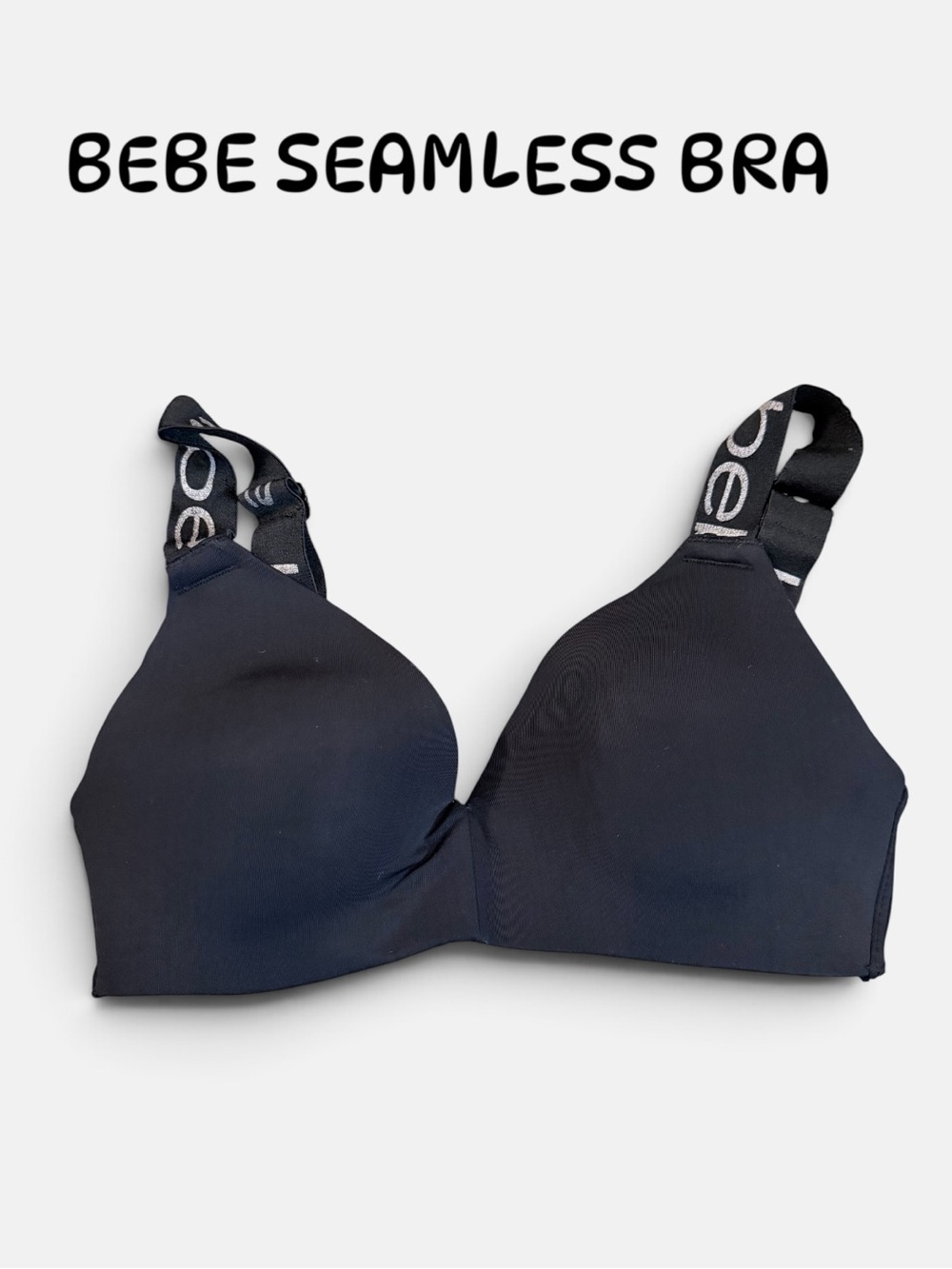 🌸bebe Black Seamless Wireless Bra with Branded Straps